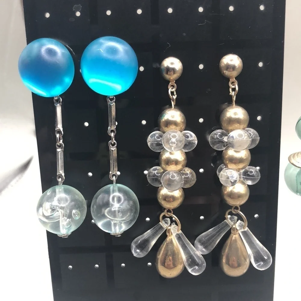 Vintage lucite look statement earrings bundle lot 3 dangle drop long